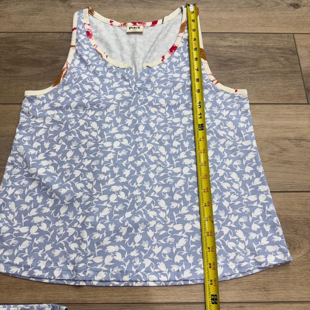 Pact Staycation Organic Cotton Floral Pajama Set Blue White Red Medium - Picture 4 of 14
